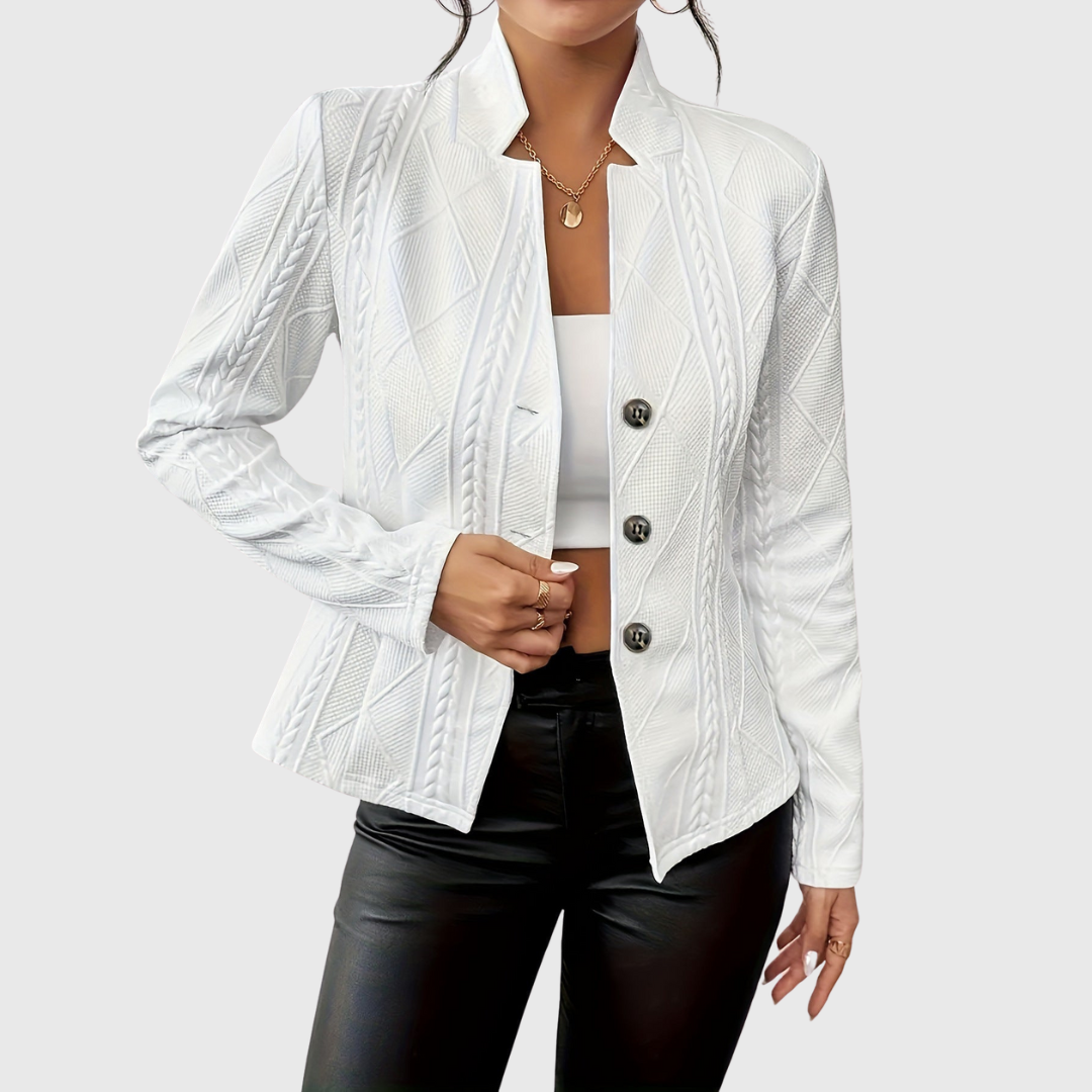 Cable Knit Button Front Collared Blazer