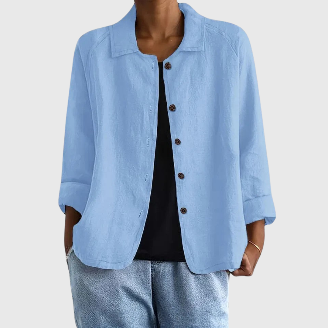 Collared Long Sleeve Button Front Linen Look Shirt