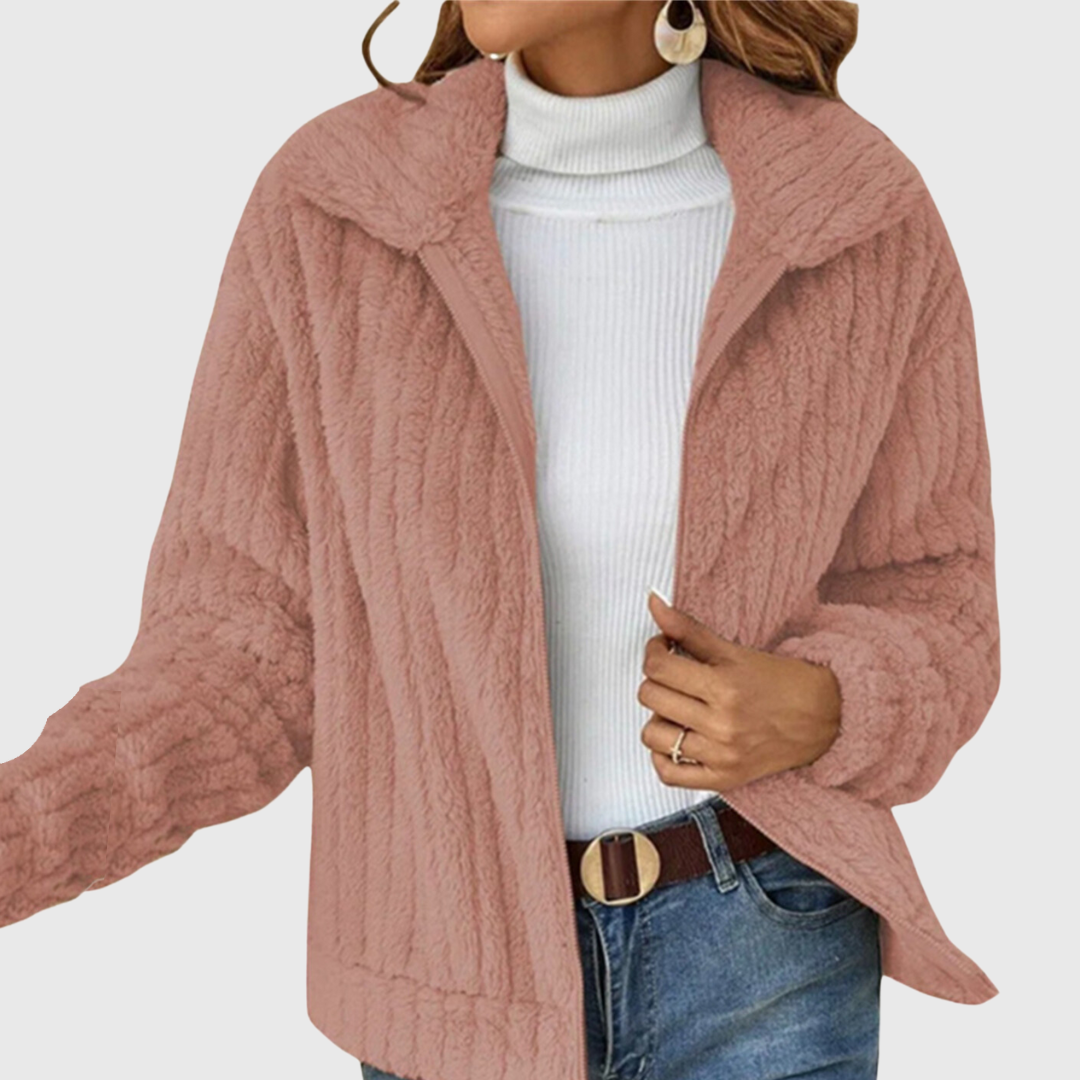 Fuzzy Fleece Lapel Collar Open Front Jacket