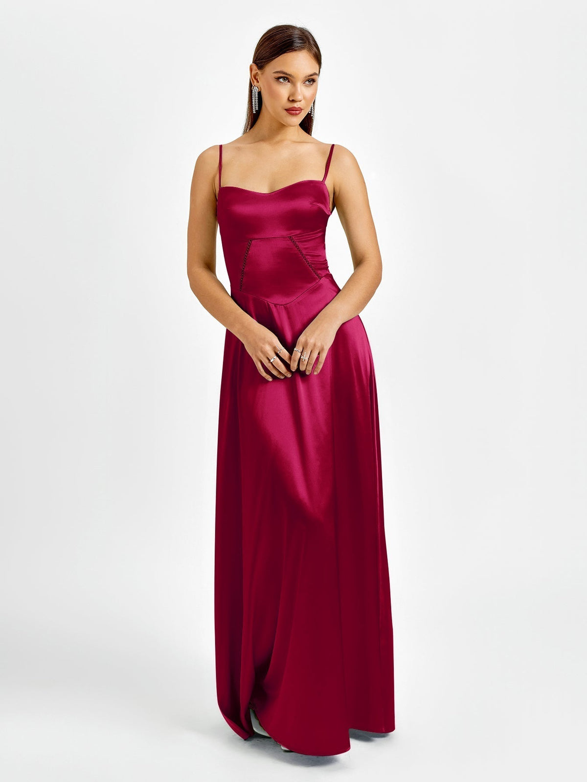 Satin Sweetheart Neck Spaghetti Strap Corset Bodice A-Line Maxi Dress 11
