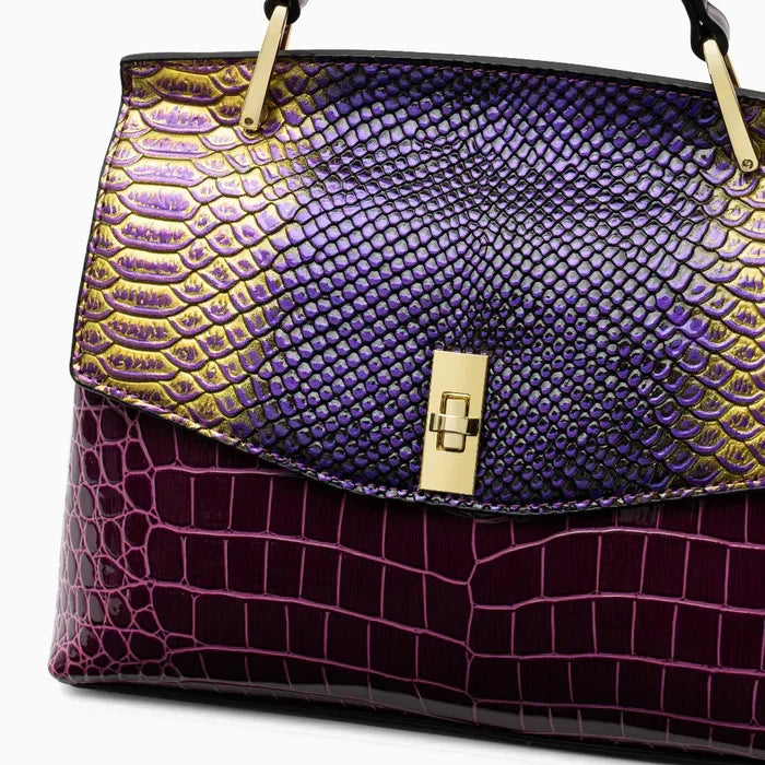 Snake Print Top Handle Structured Satchel Bag