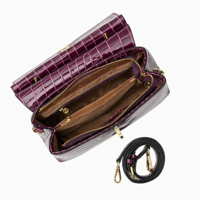 Snake Print Top Handle Structured Satchel Bag