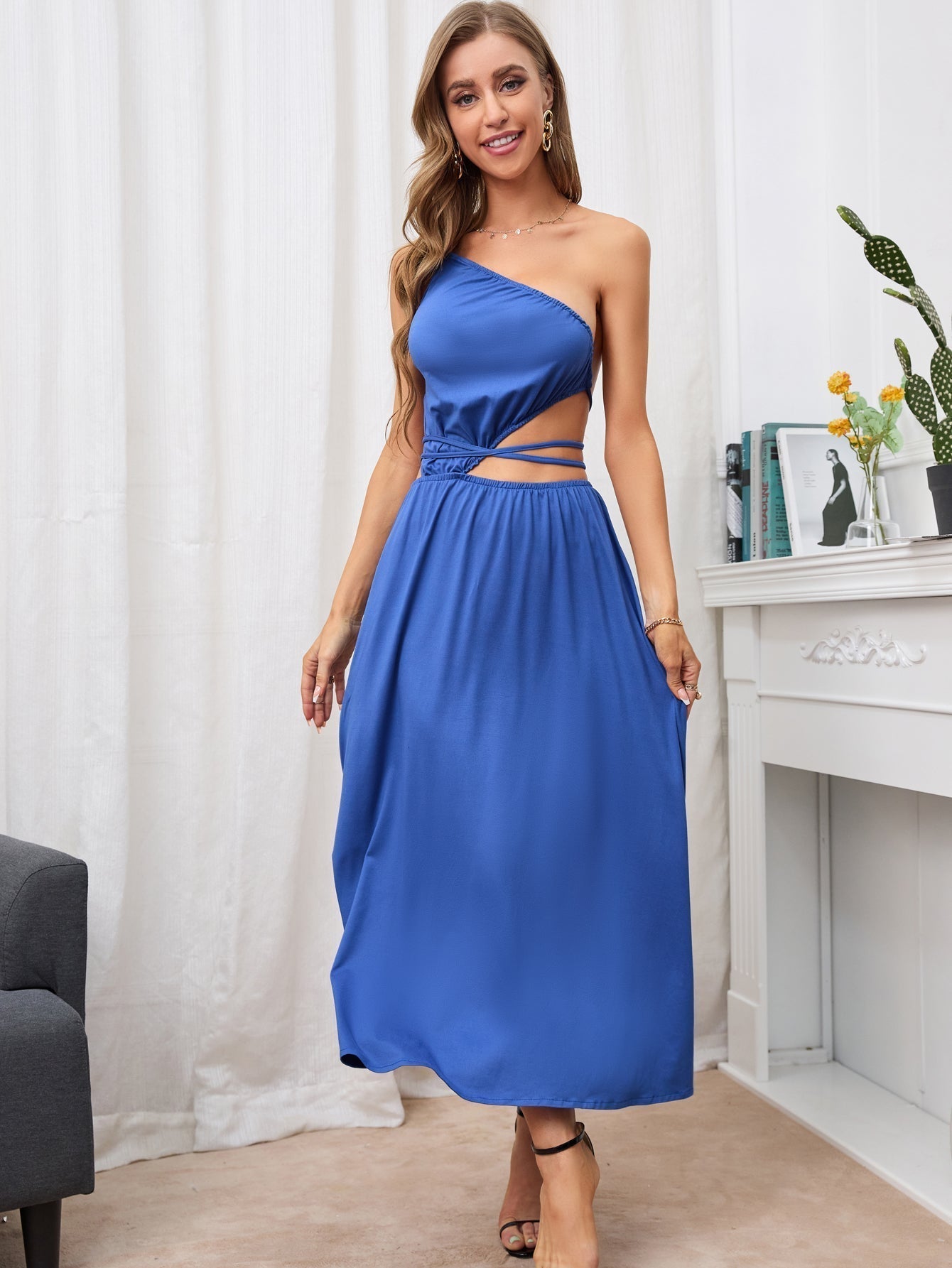 Cut Out Backless Lace Up Dress