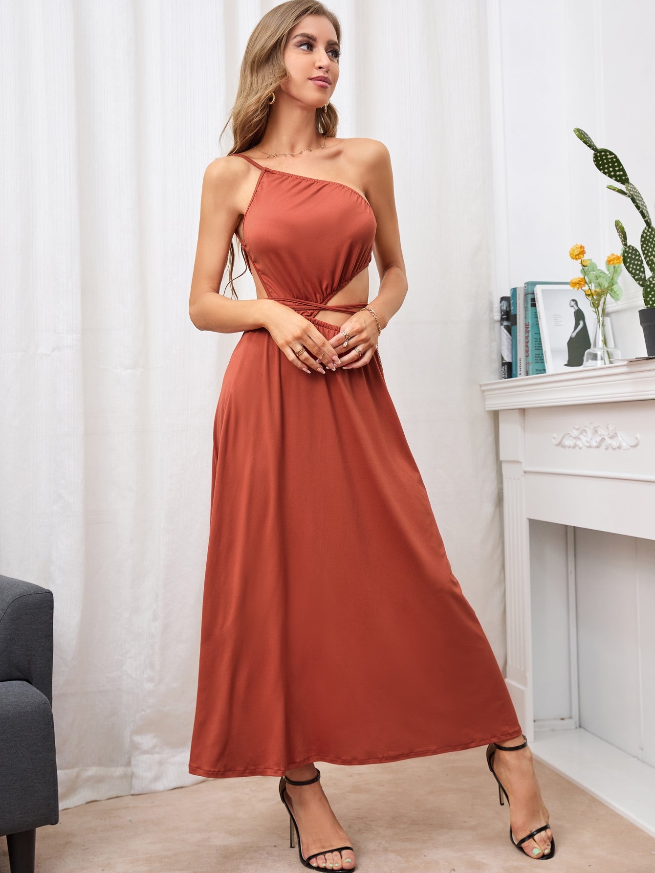 Cut Out Backless Lace Up Dress