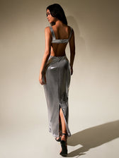 Cut Out Misty Gold Metallic Bodycon Maxi Dress - View 2