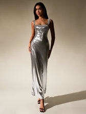 Cut Out Misty Gold Metallic Bodycon Maxi Dress - View 6