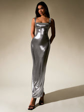 Cut Out Misty Gold Metallic Bodycon Maxi Dress - View 4
