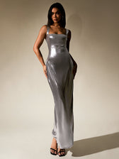 Cut Out Misty Gold Metallic Bodycon Maxi Dress - View 3