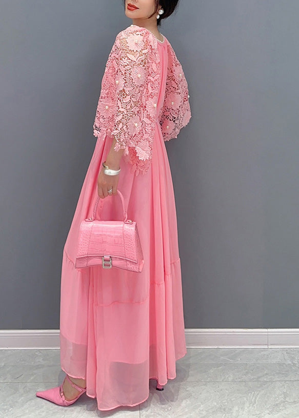 Chiffon Pleated Tiered Maxi Gown and Pearl Lace Bell Sleeve Shrug Two Piece Set