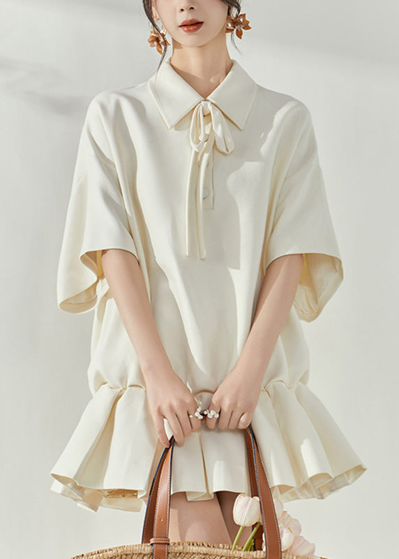 Peter Pan Collar Tie Neck Short Sleeve Ruffle Peplum Mini Dress