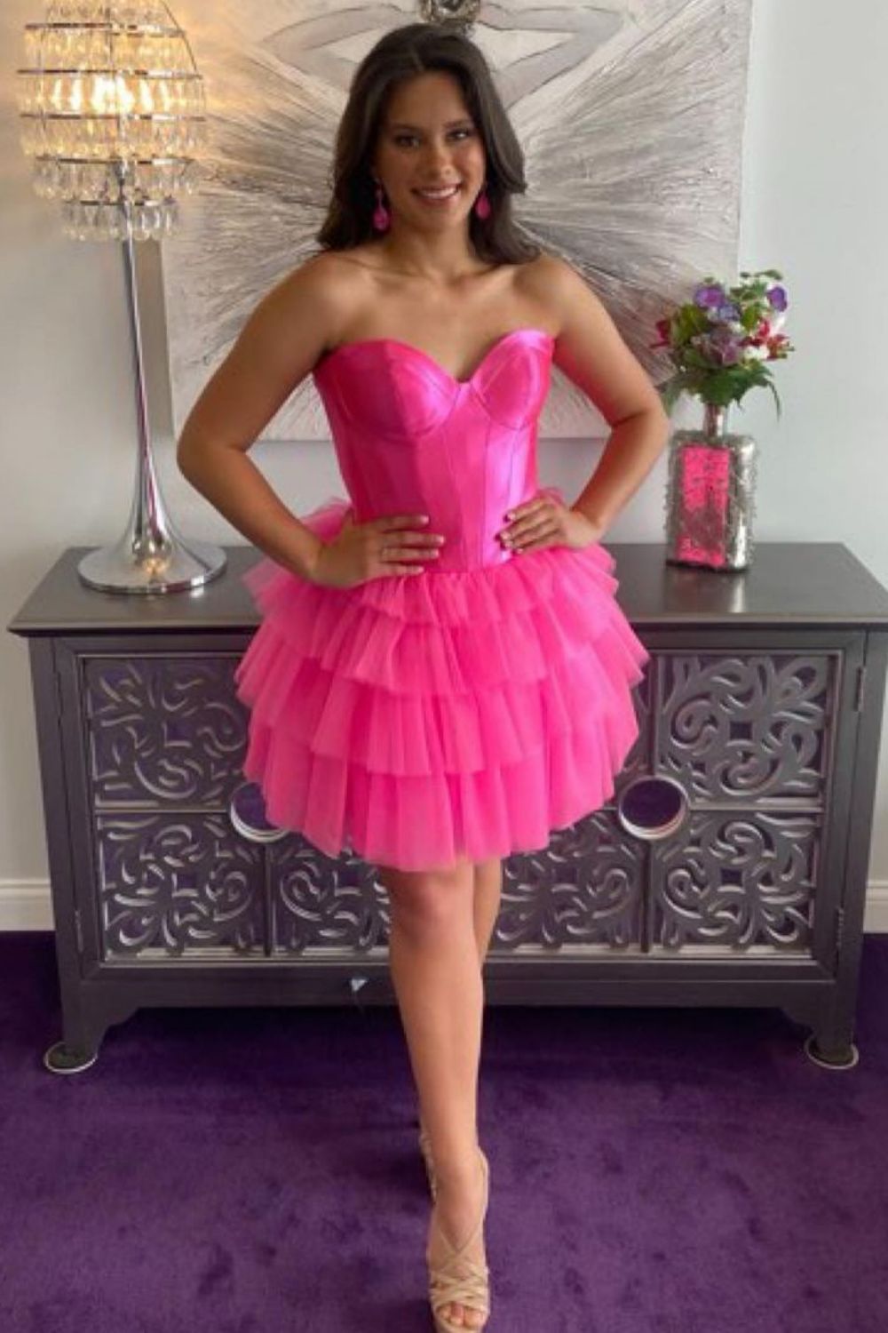 Cute A-Line Sweetheart Tiered Tulle Homecoming Dress