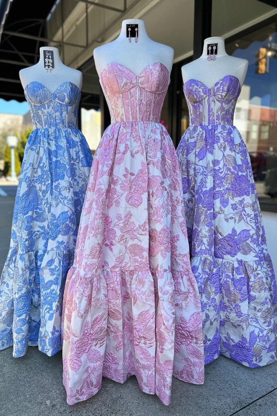 Cute A-Line Sweetheart Zipper Back Long Floral Prom Dress