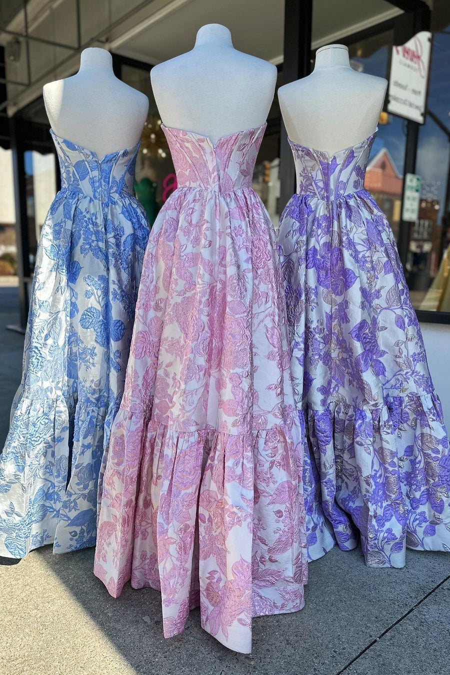 Cute A-Line Sweetheart Zipper Back Long Floral Prom Dress