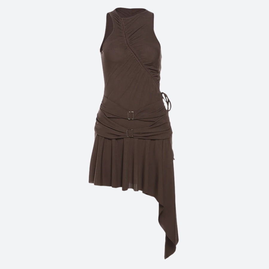 Cyberpunk Ruched Asymmetric Mini Dress