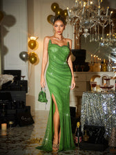 Strapless Split Rhinestone Mesh Maxi Dress 3