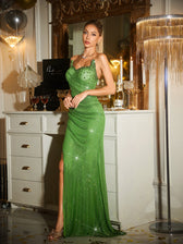 Strapless Split Rhinestone Mesh Maxi Dress 2