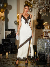 Spaghetti Lace Split Maxi Dress In White