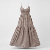 Gingham Spaghetti Strap Smocked Tiered Maxi Dress