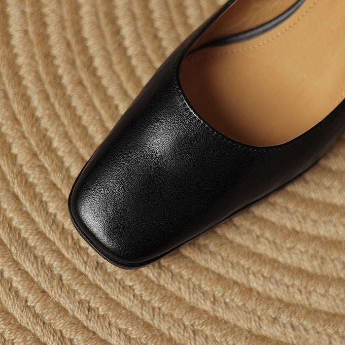 Square Toe Slip On Sculpted Block Heel Pumps