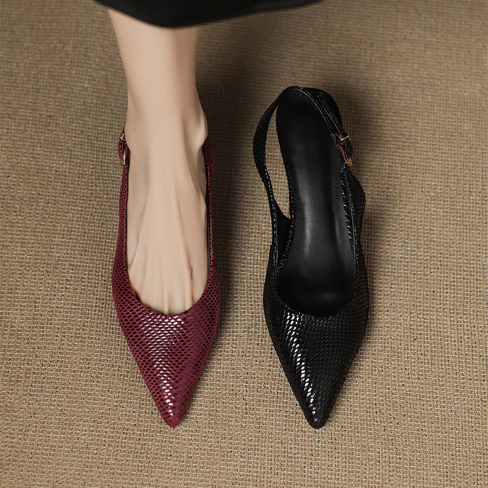 Pointed Toe Snake Print Slingback Kitten Heel Pumps