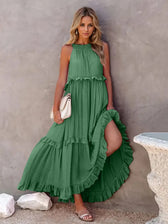 Halter Neck Sleeveless Tiered Ruffle Maxi Dress 16