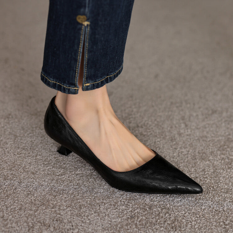 Pointed Toe Slip On Kitten Heel Pumps
