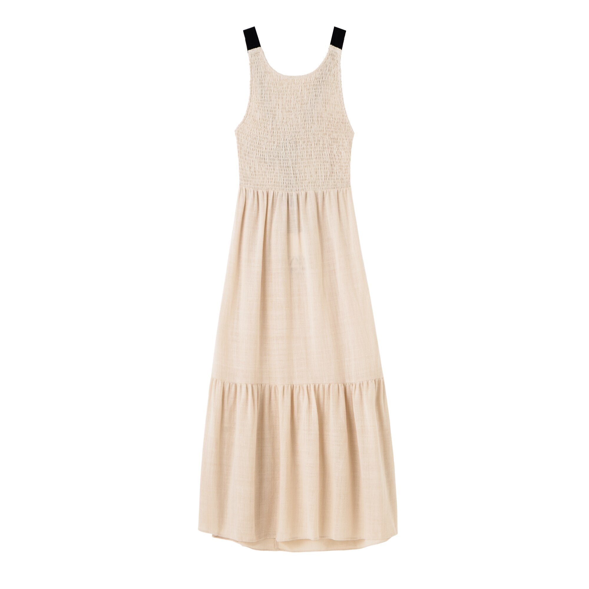 Wide Strap Smocked Round Neck Tiered Gathered Maxi Dress
