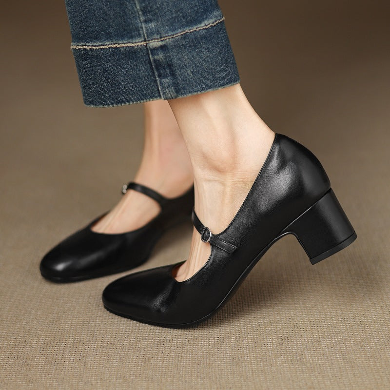 Square Toe Buckle Strap Block Heel Mary Jane Pumps