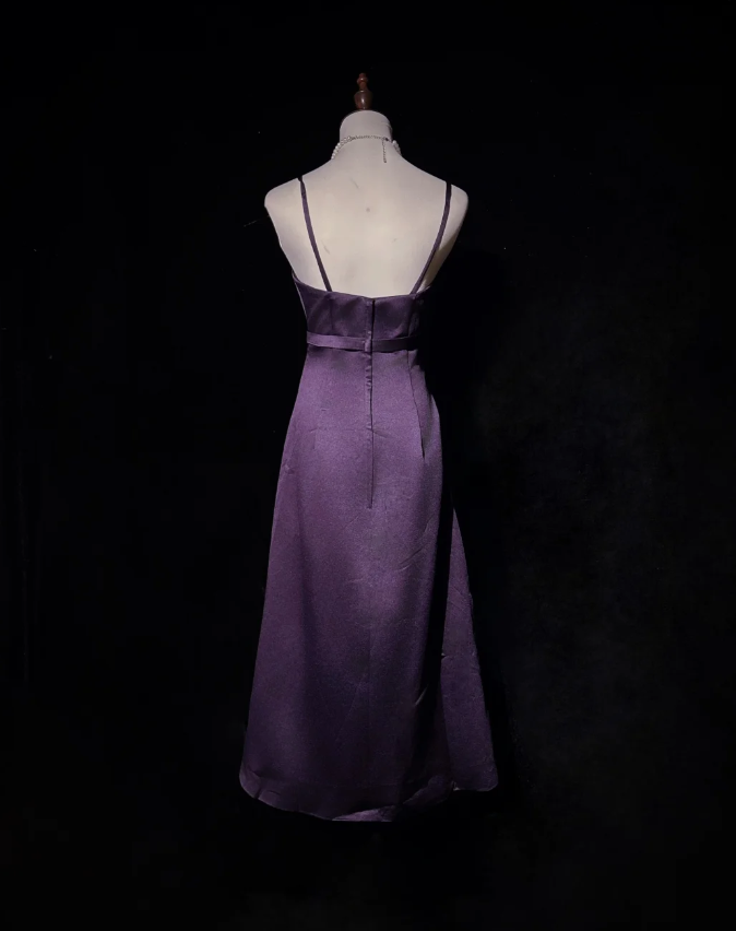 Fashion Spaghetti Straps Purple Satin Beaded A Line Short Birthday Outfits Homecoming Dress D1993