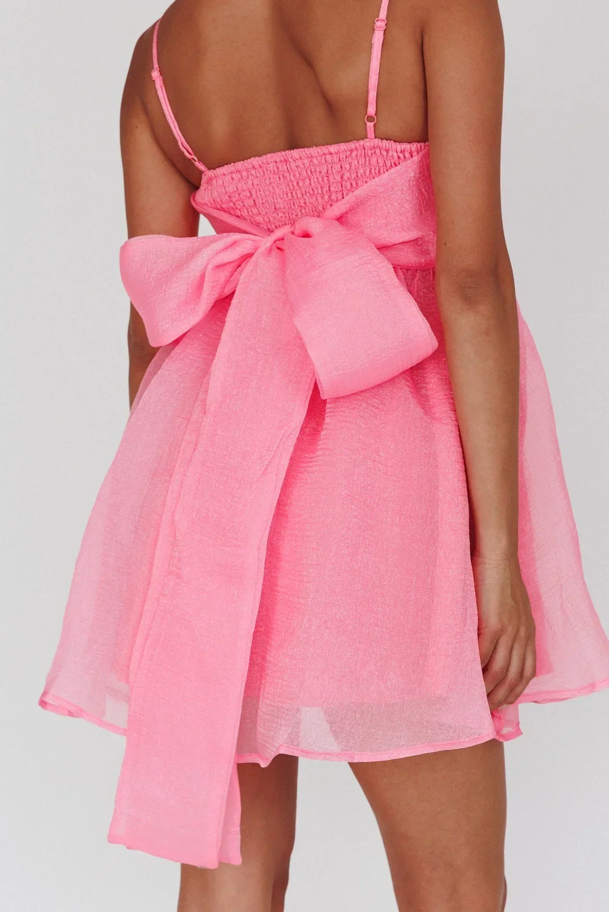 Diaz Bow Back Babydoll Mini Dress Pop Pink