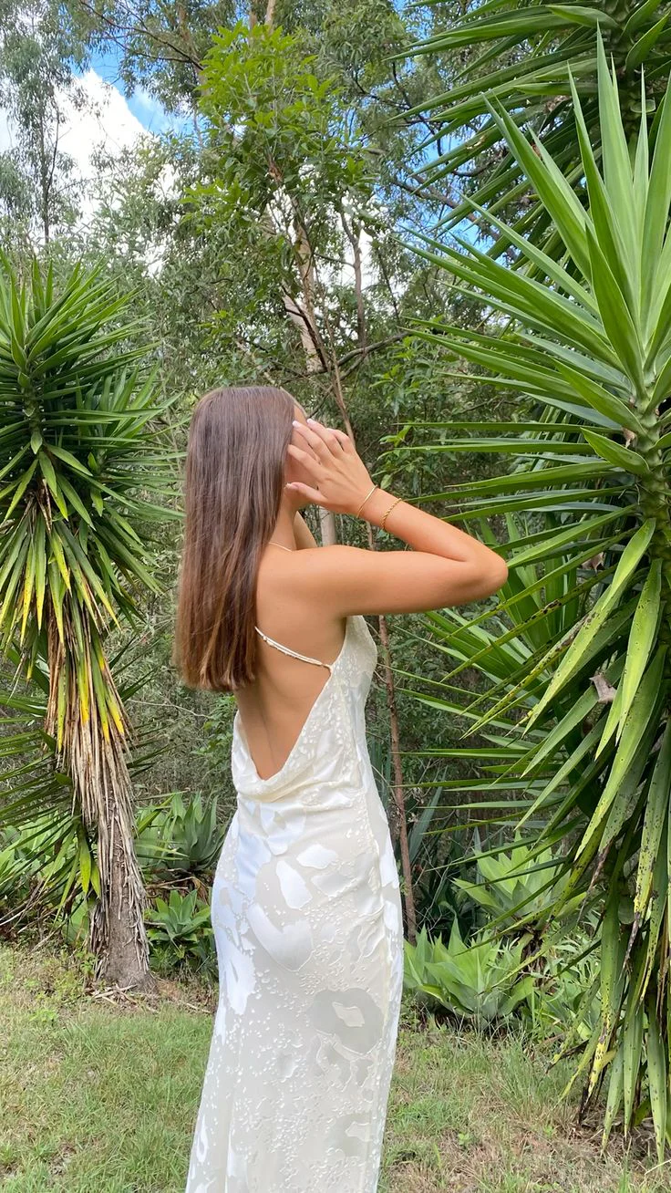 Sexy Backless White Satin Print Prom Dress Evening Dress cc1978