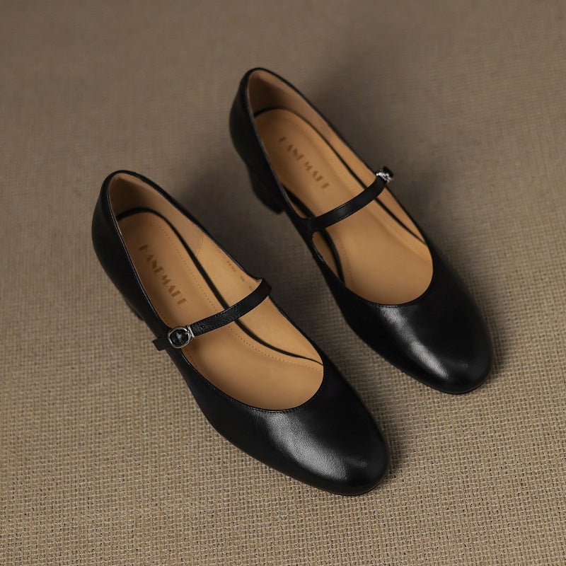 Square Toe Buckle Strap Block Heel Mary Jane Pumps