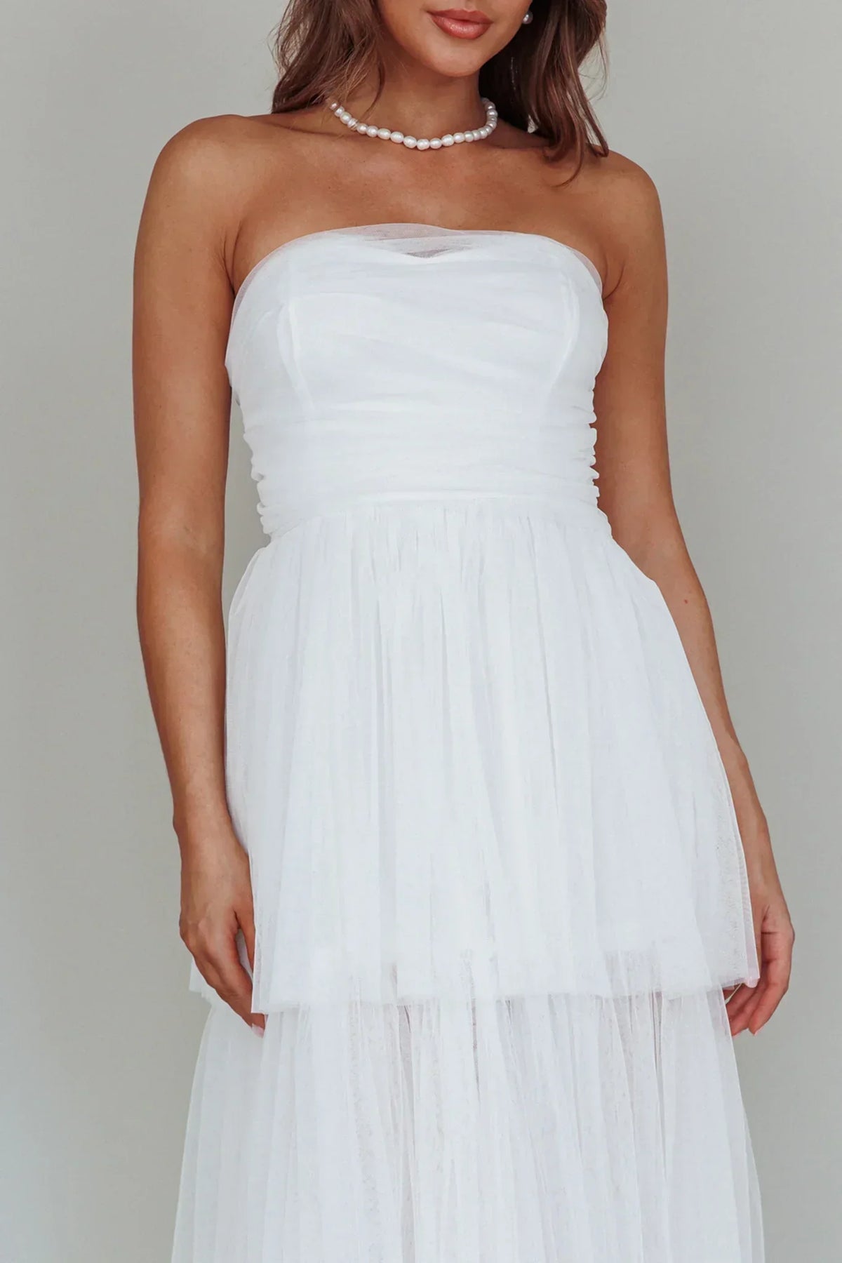 Tulle Strapless Sweetheart Tiered Ruffle Maxi Dress 4