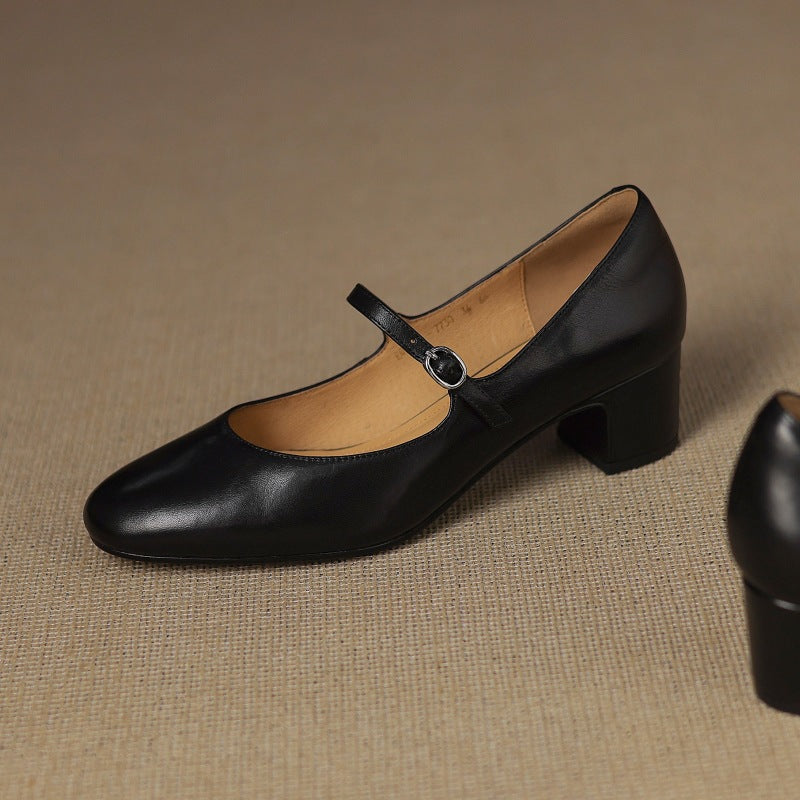 Square Toe Buckle Strap Block Heel Mary Jane Pumps