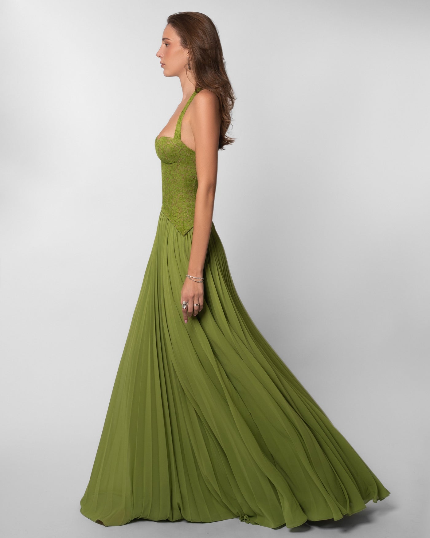 Lace Sweetheart Corset Pleated Maxi Gown 3