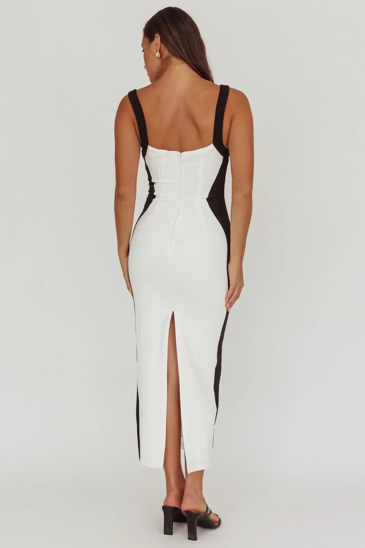 Contrast Piping Sweetheart Bust Wide Strap Bodycon Midi Dress 2