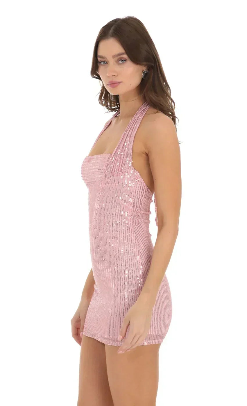 Sequin Halter Square Neck Bodycon Mini Dress 2