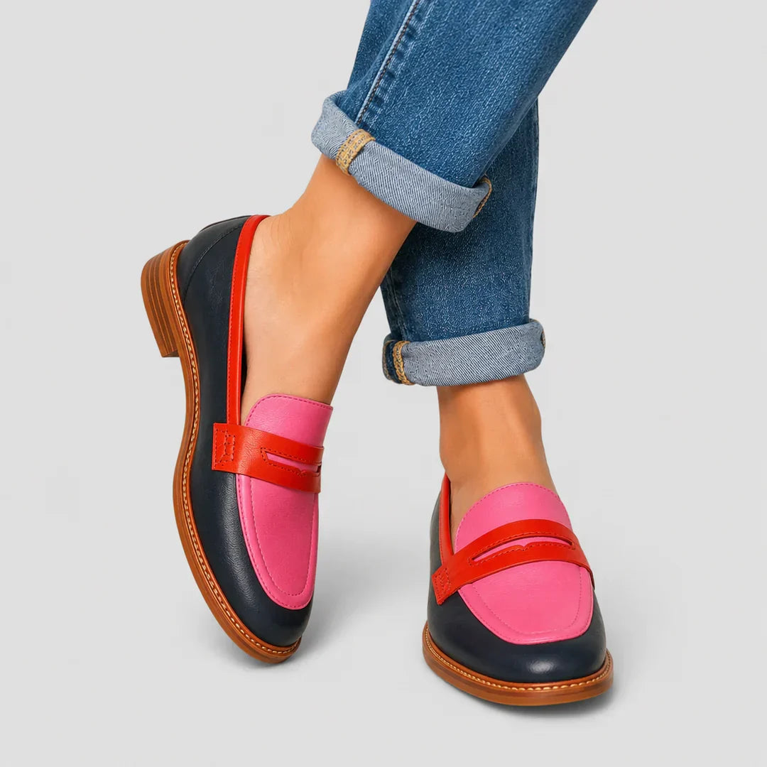 Round Toe Colorblock Slip On Penny Loafers