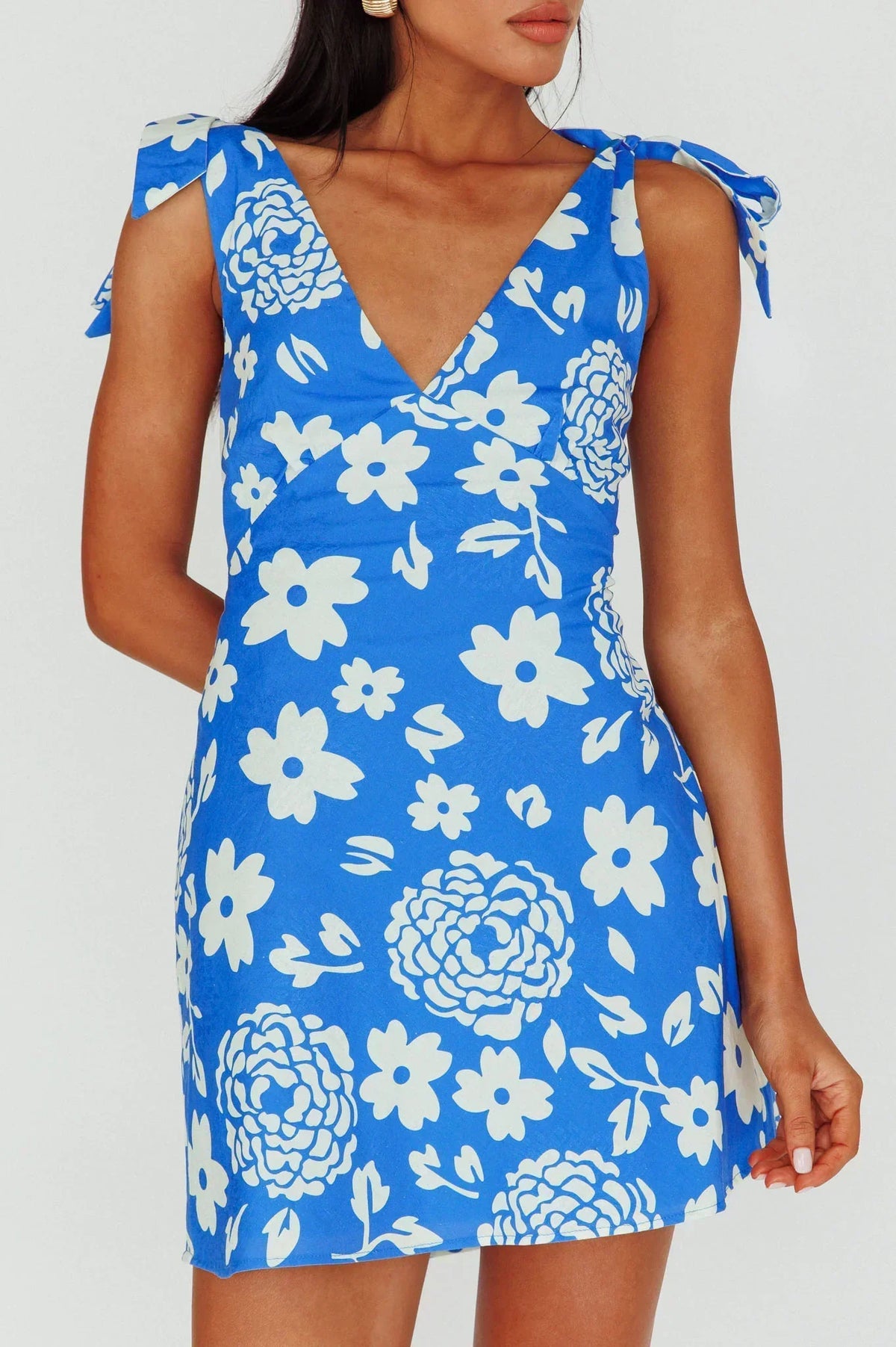 Floral Print V-Neck Tie Shoulder Sleeveless Mini Dress 4
