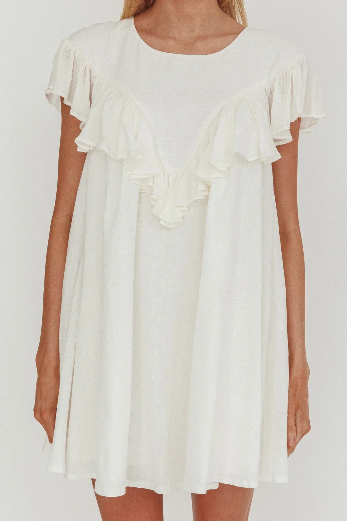 Sunshine Weekend Frill Trim Babydoll Mini Dress White