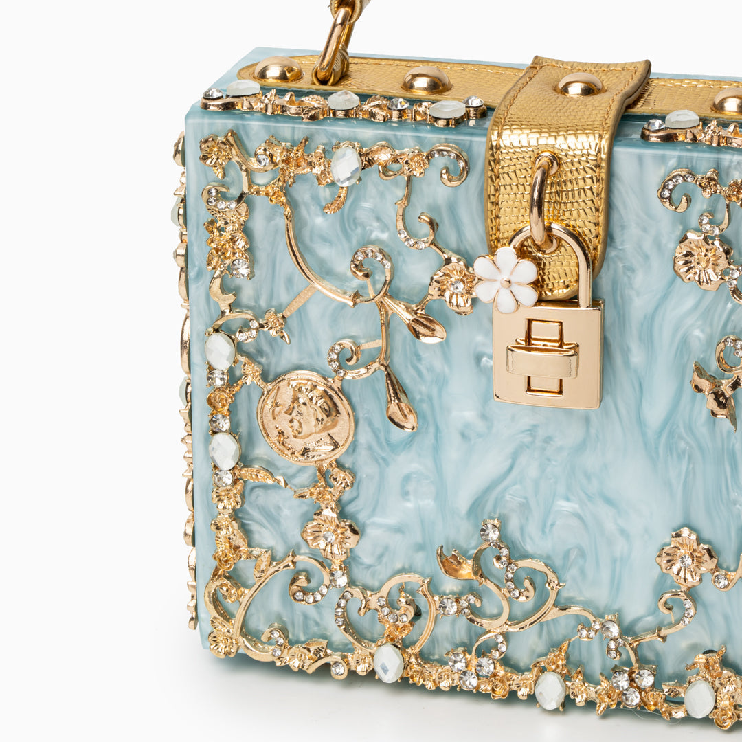 Crystal Embellished Top Handle Box Clutch