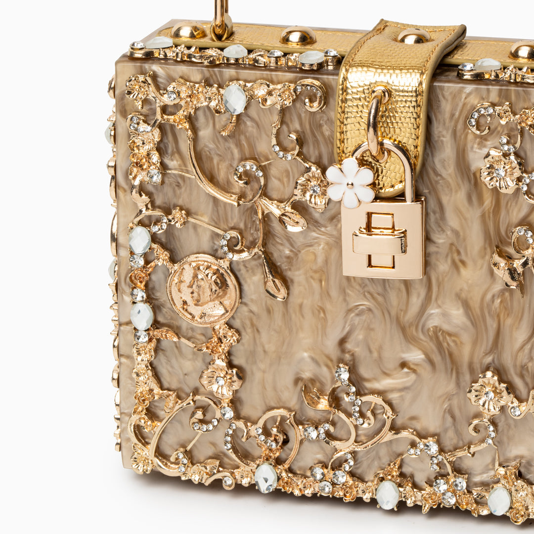 Crystal Embellished Top Handle Box Clutch