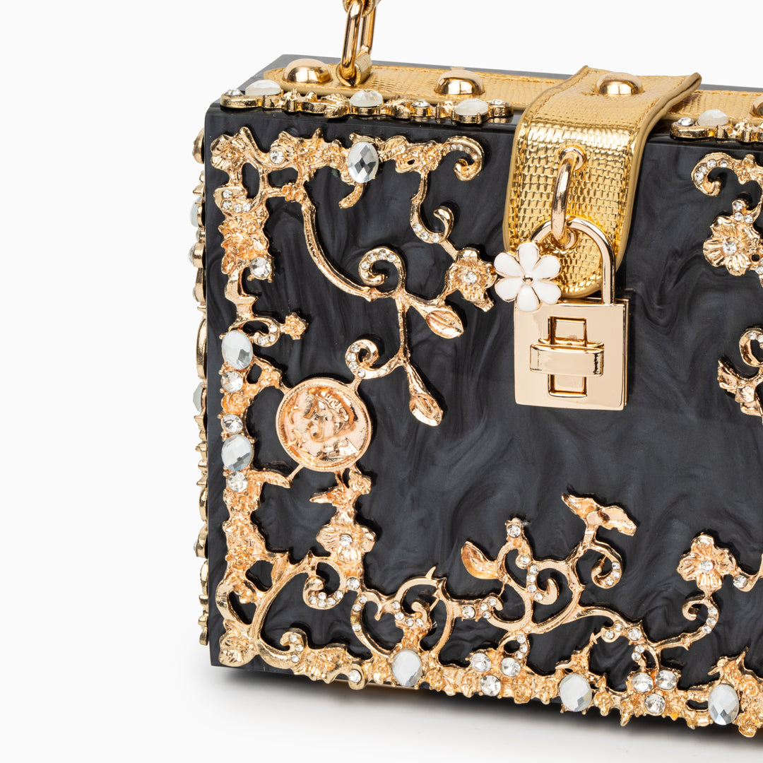 Crystal Embellished Top Handle Box Clutch