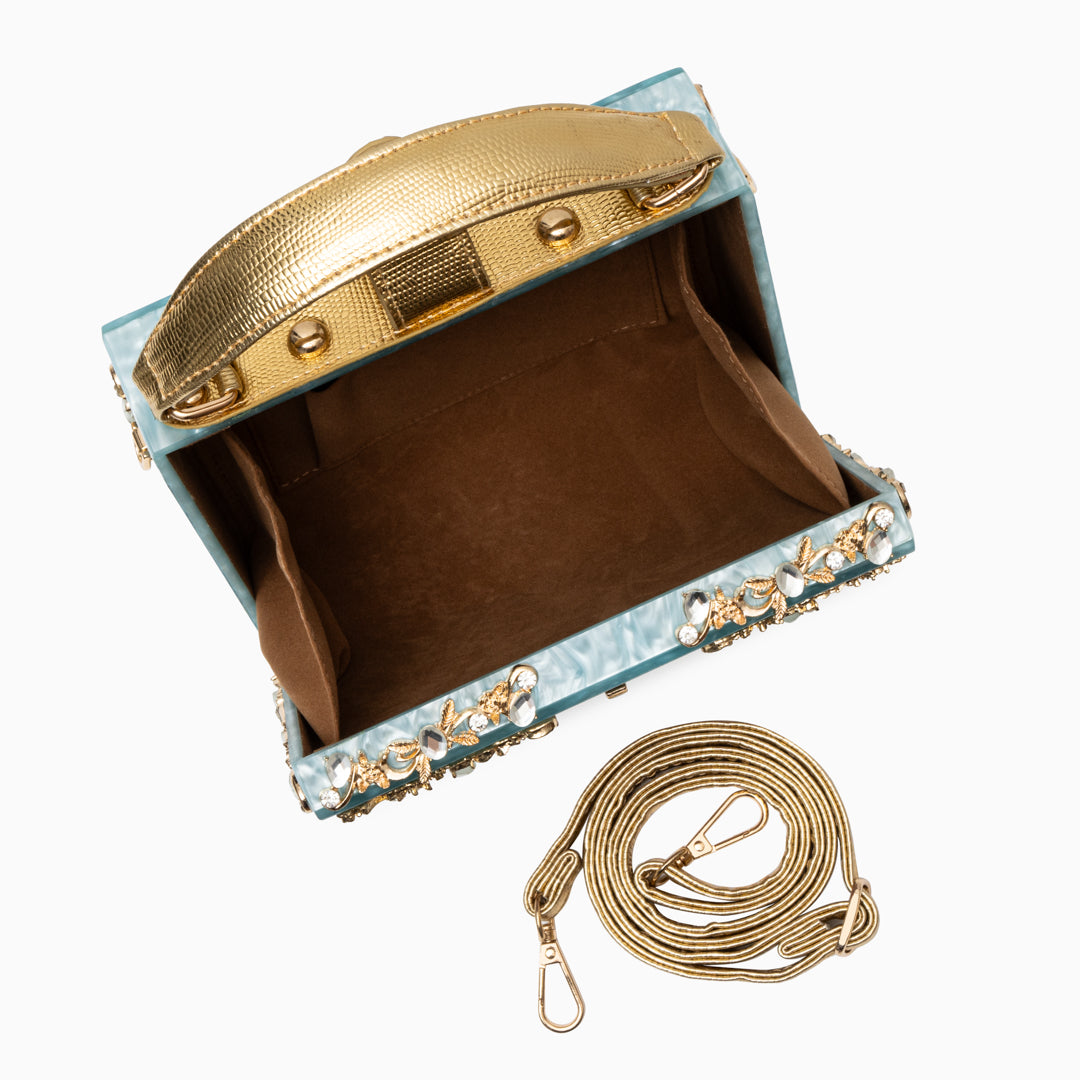 Crystal Embellished Top Handle Box Clutch
