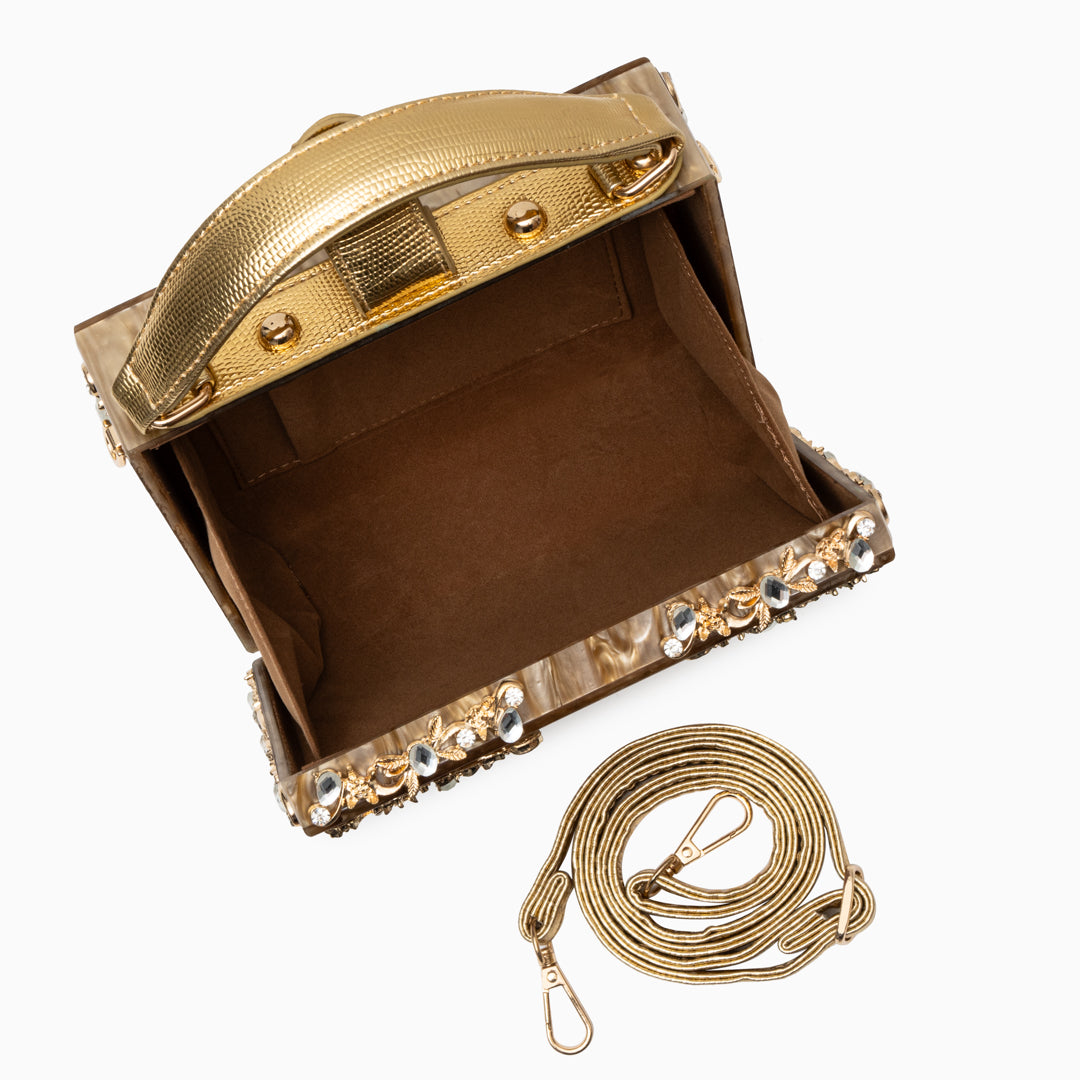 Crystal Embellished Top Handle Box Clutch