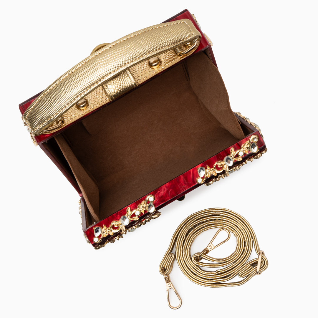Crystal Embellished Top Handle Box Clutch