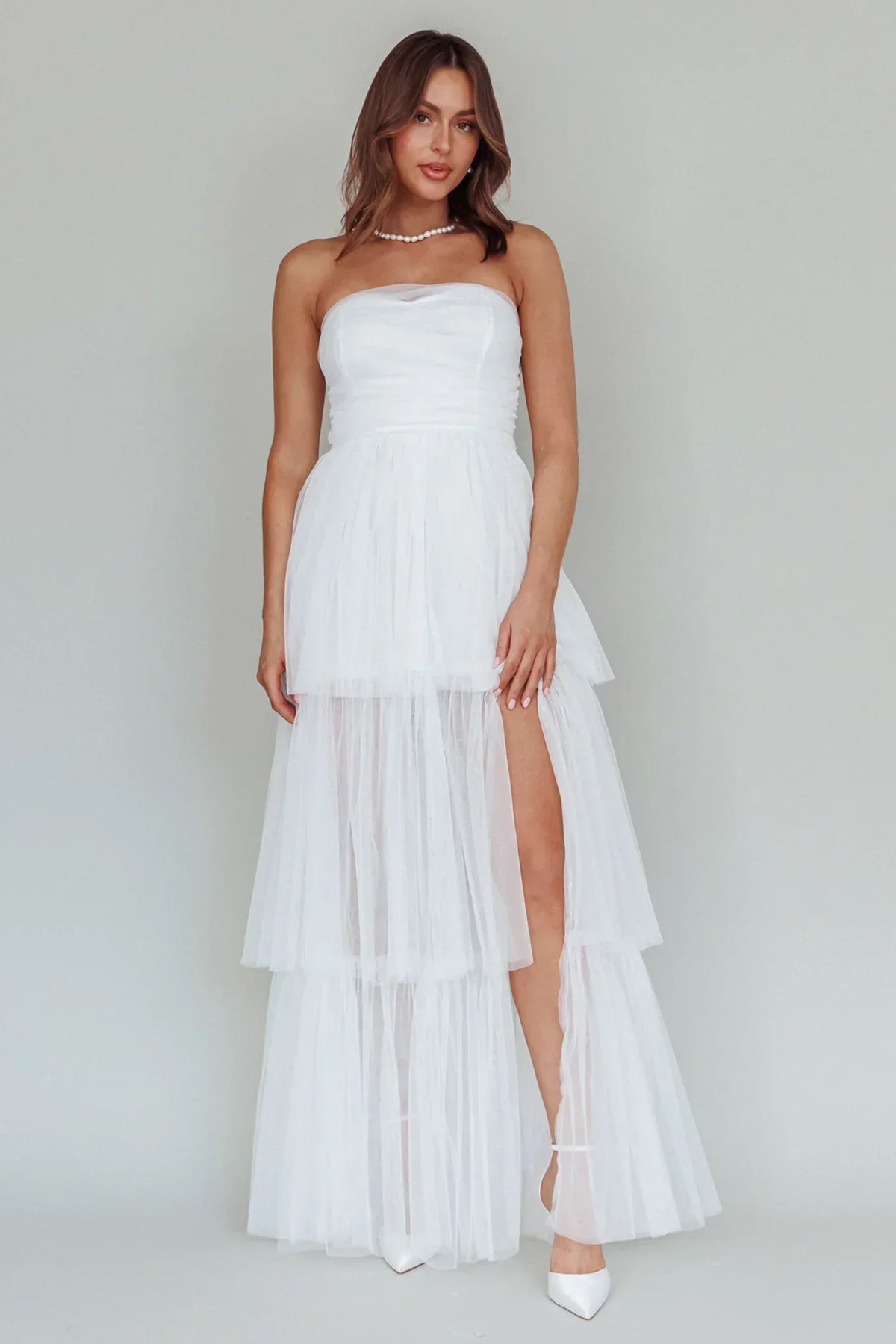 Tulle Strapless Sweetheart Tiered Ruffle Maxi Dress 3