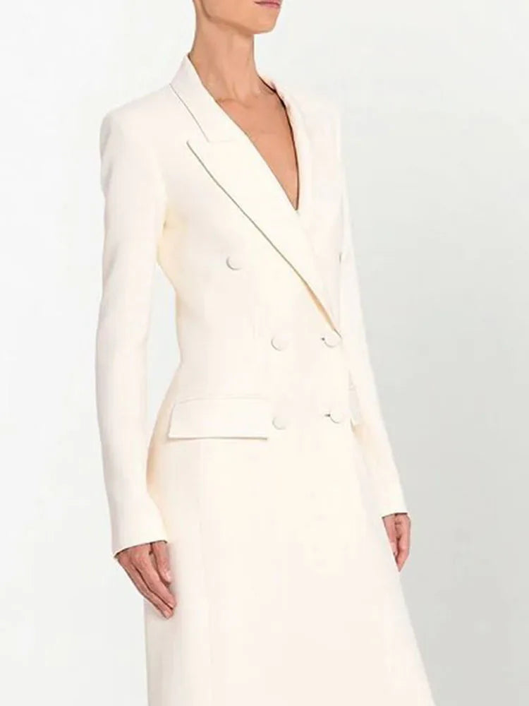 Peak Lapel Double Breasted Tailored Maxi Blazer Coat 2