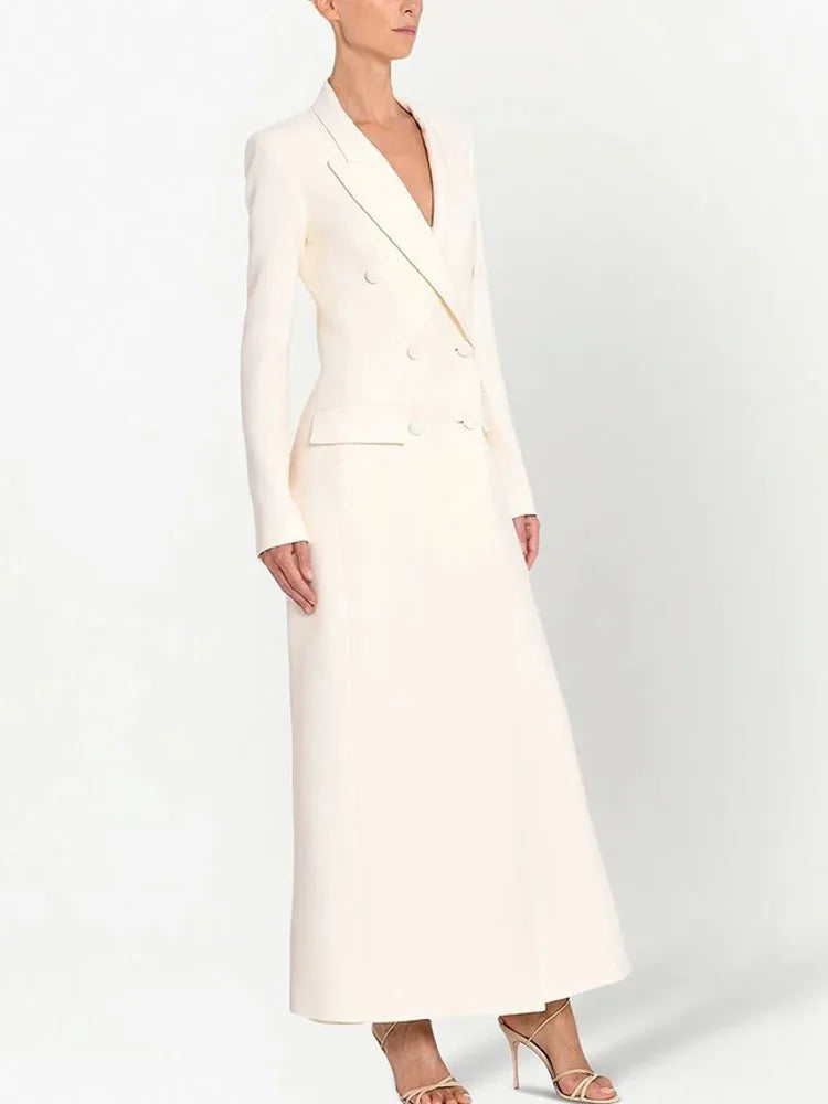 Peak Lapel Double Breasted Tailored Maxi Blazer Coat