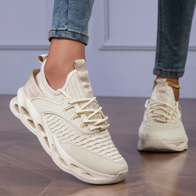 Knit Lace Up Chunky Blade Sole Running Sneakers